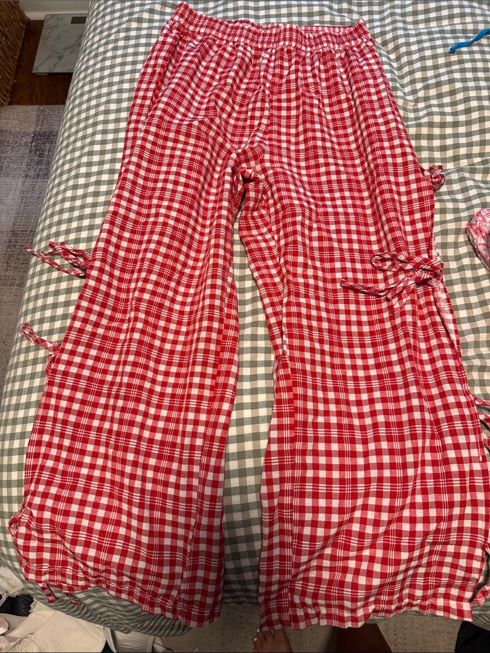 SHEIN Red and White Plaid Straight-Leg Lounge Pants
